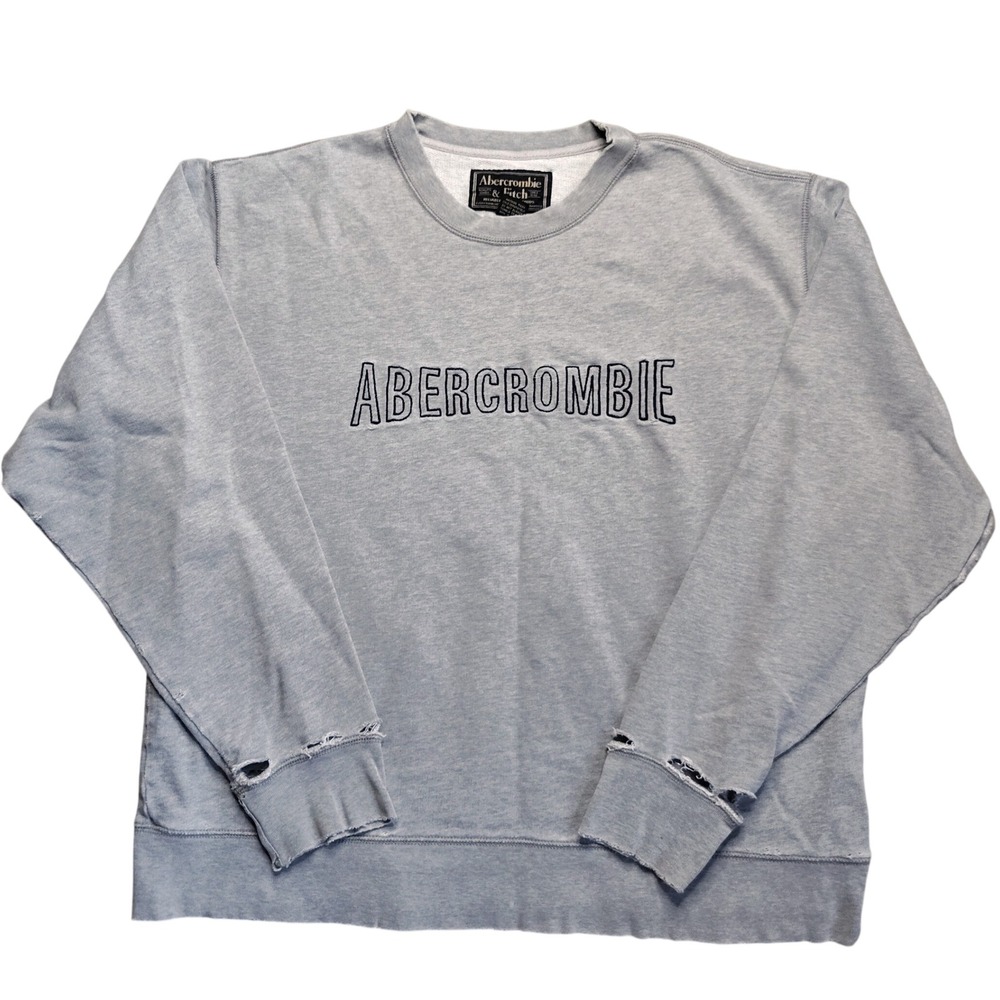 Vtg 90s Abercrombie & Fitch Sweatshirt Mens XL Gray Distressed Embroidered Logo